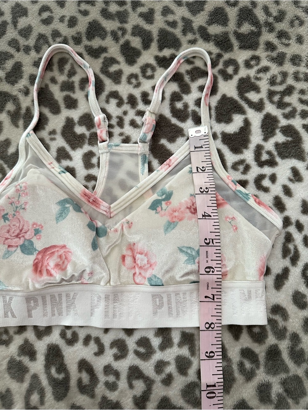 PINK Sport Victoria’s Secret Velvet Ultimately Lightly Lined Bra Cream Floral S - Picture 16 of 17
